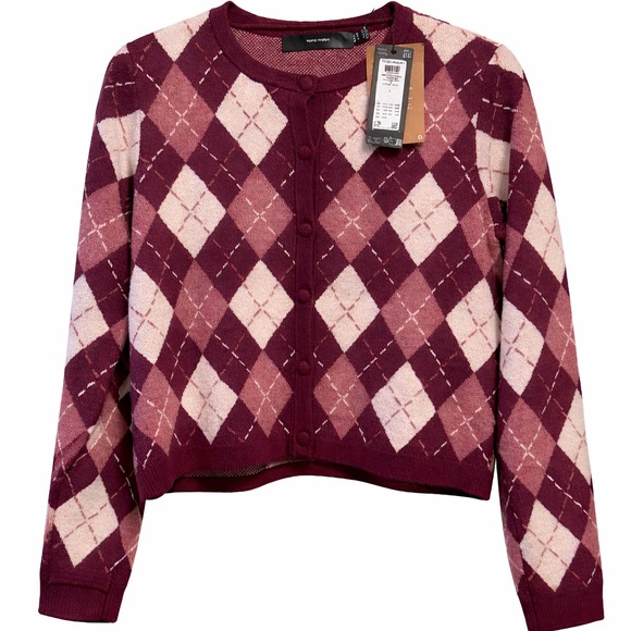 Vero Moda Sweaters - Vera Moda Wine Argyle Cardigan S